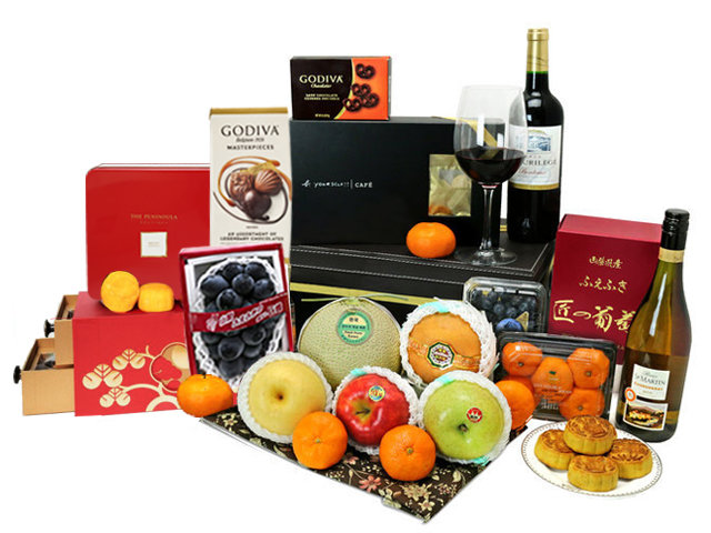 Mid-Autumn Gift Hamper - Mid Autumn Fruit Mandarin Oriental Mooncake With Deluxe Fine Wine Hamper FH112 - L76608292 Photo